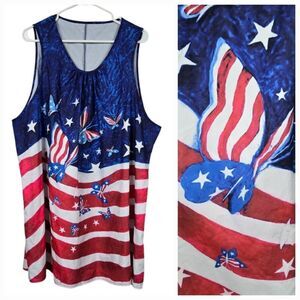 Butterfly American Flag Red White Blue Stars Stripes Sleeveless Women's Plus